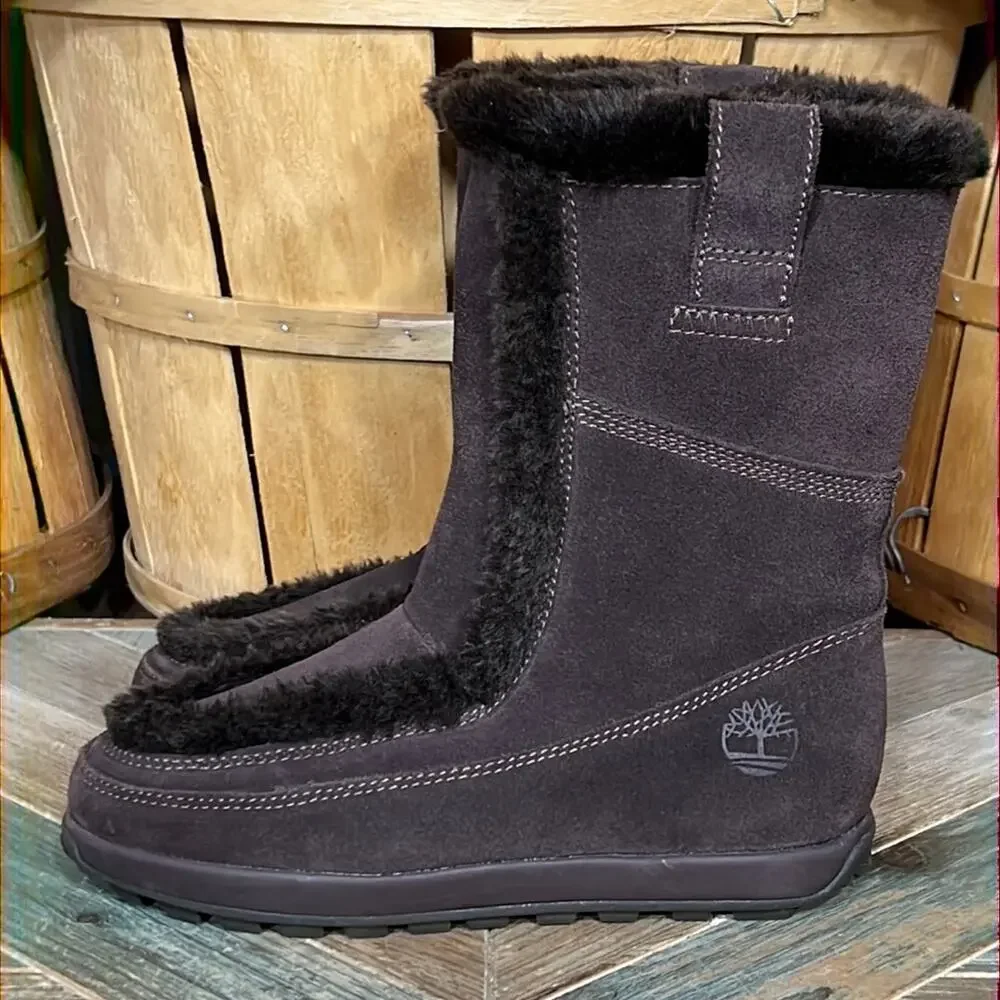 Timberland Mukluk Brown Suede Waterproof Faux Fur Pull On Boots Womens Size 7